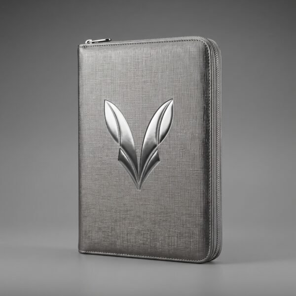 Binder KITSUNE GUARD gris à fermeture éclair, logo en relief sur la couverture